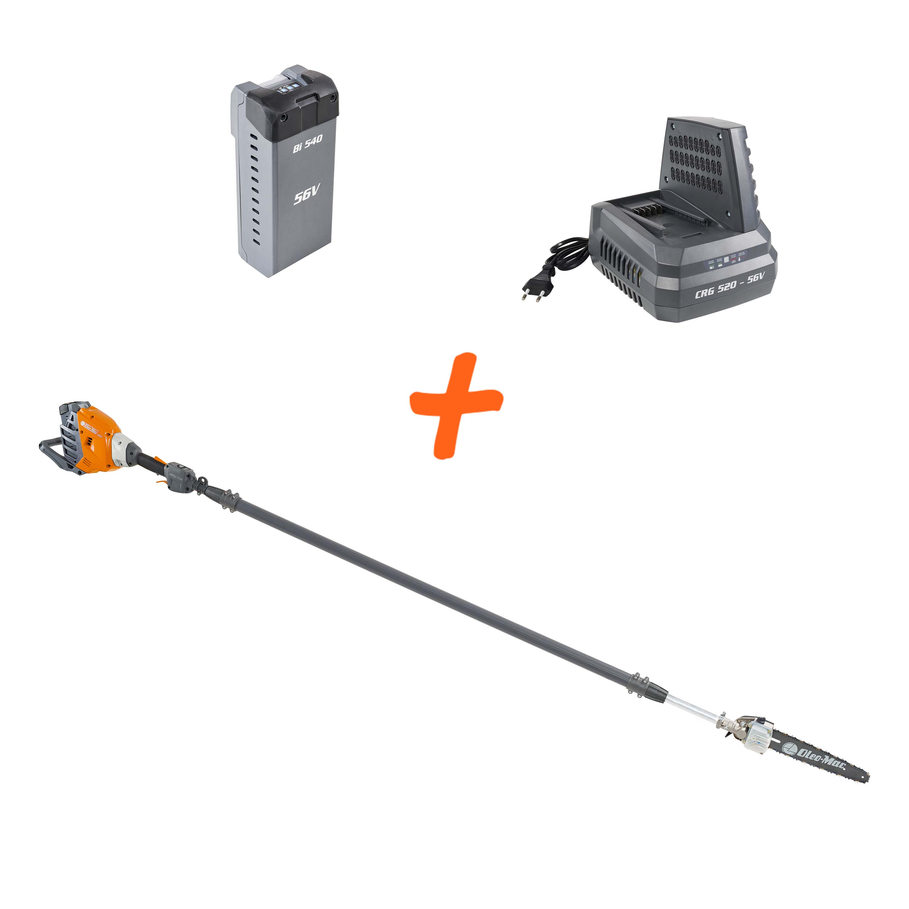 oleo-mac-ppxi-530-lagueuse-sur-perche-batterie-56v-kit-batterie-4ah-chargeur image 1